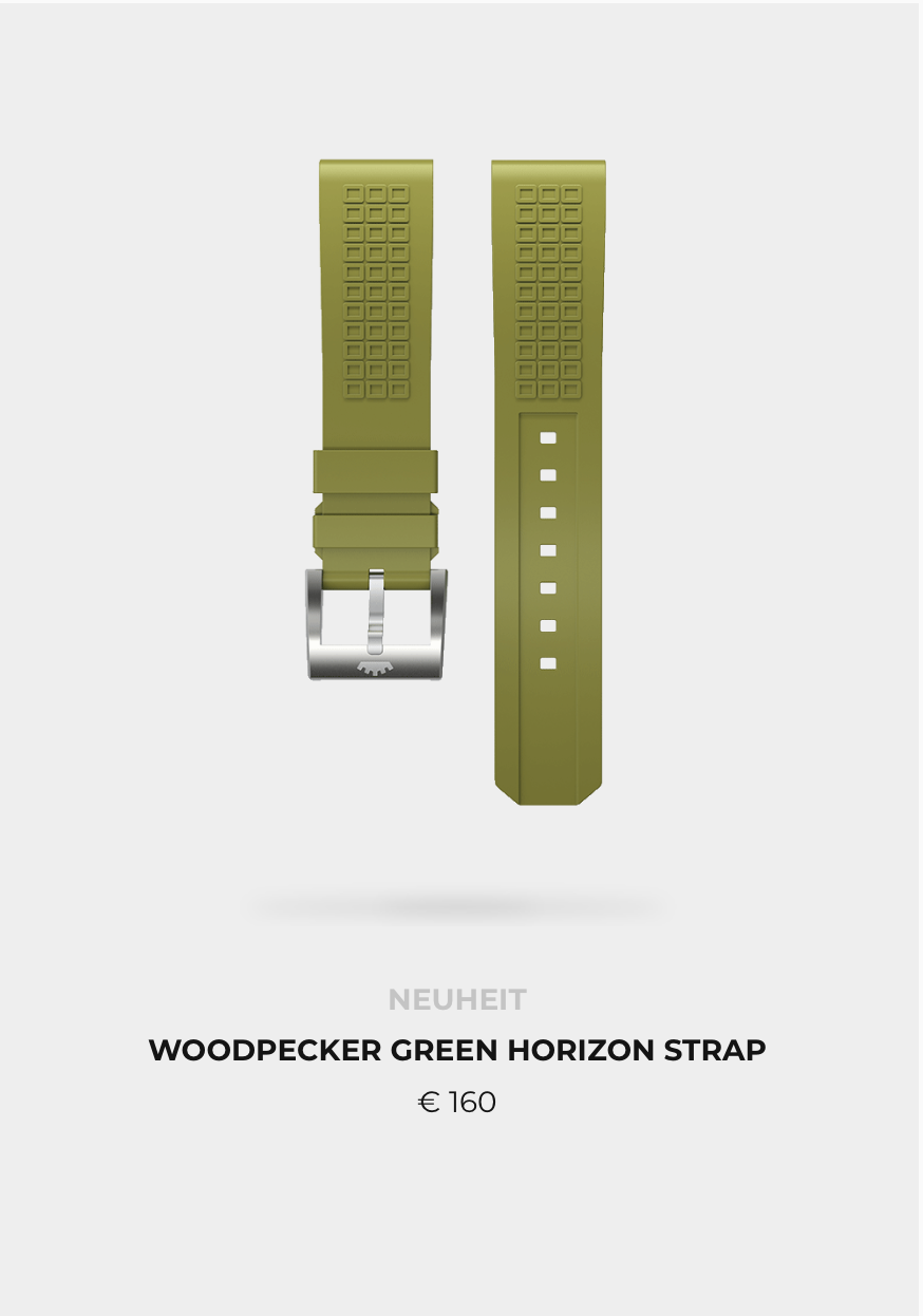 Fortis HORIZON STRAP WOODPECKER GREEN mit Dornschließe, Kautschukarmband 21mm 